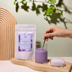 Bột khoai môn TÍM hấp chín khi được pha với nước, thích hợp cho trà sữa hoặc làm bánh