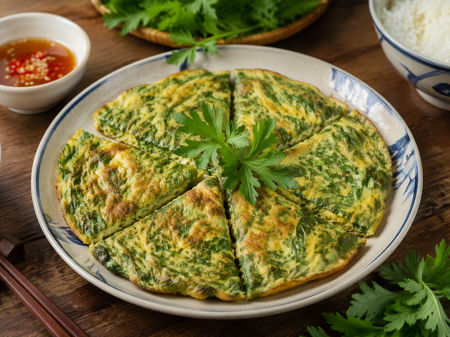 Trứng chiên với ngải cứu thì ngon lắm nha